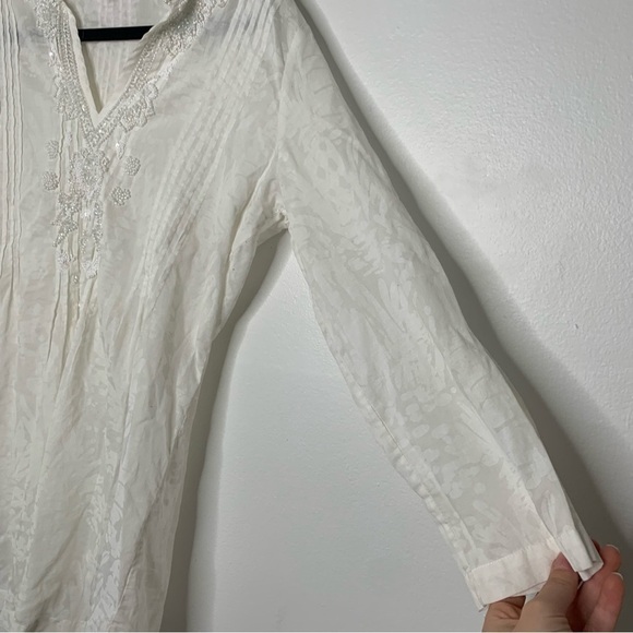Lilly Pulitzer white semi sheer beaded tunic top - Picture 5 of 9